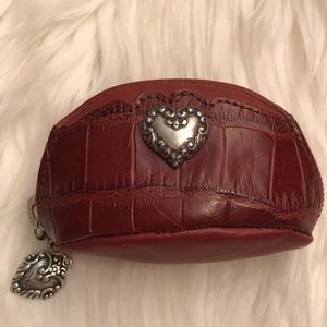 Brighton brown leather coin purse w silver hearts